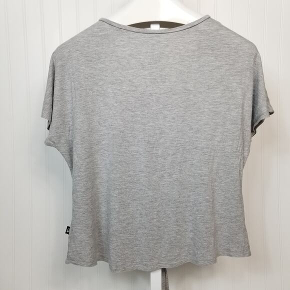 Terez Tie Front Short Sleeve Shirt Gray Medium - Picture 2 of 7